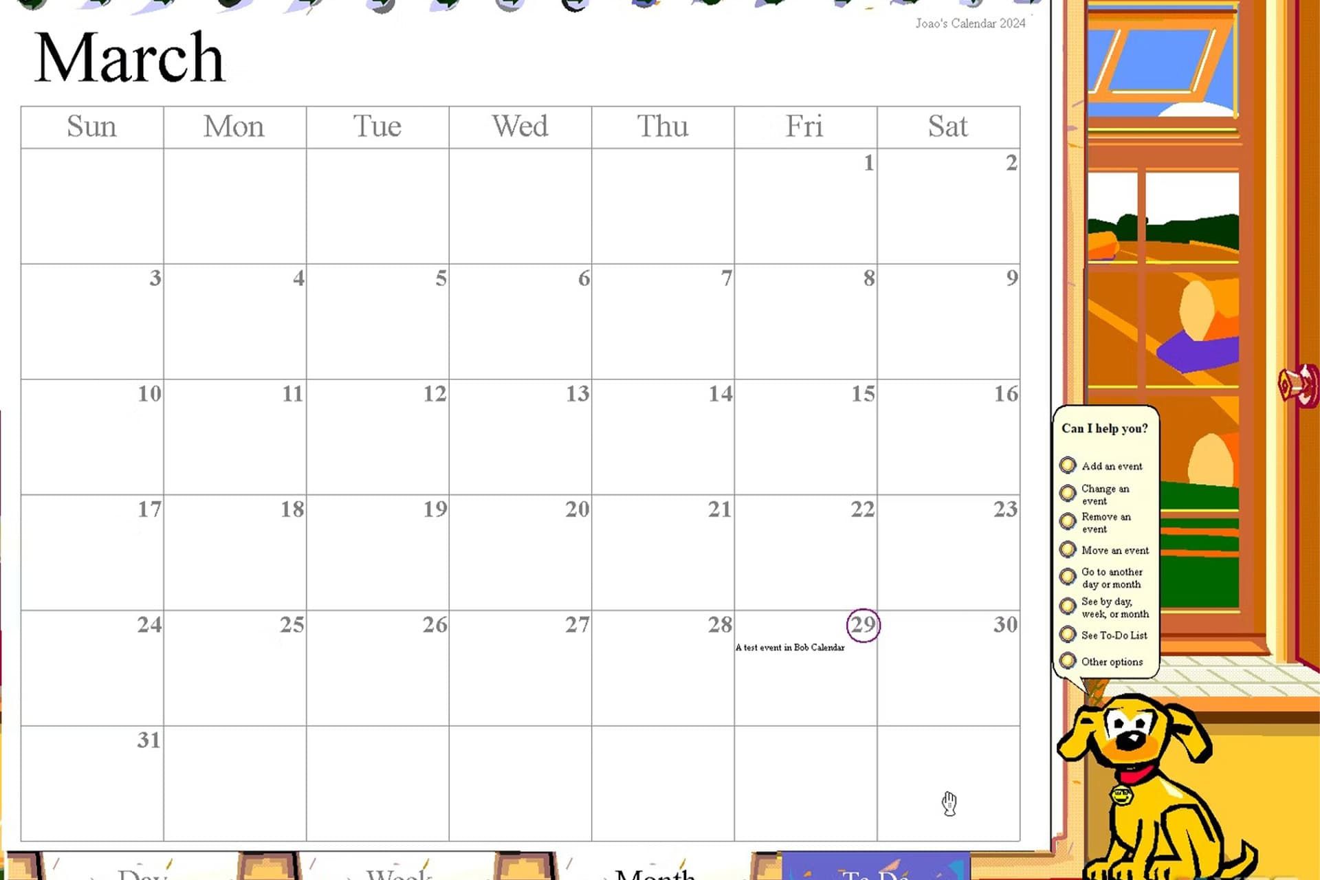 نمایی از تقویم در مایکروسافت باب