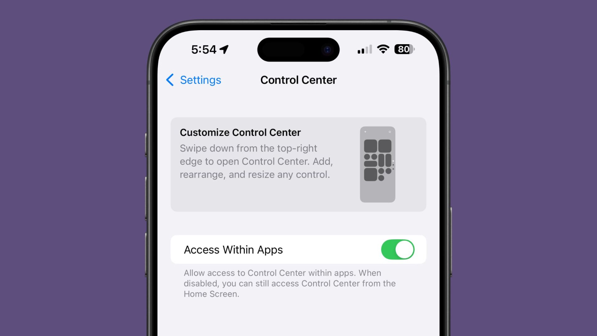 تنظیمات کنترل سنتر در ios 18