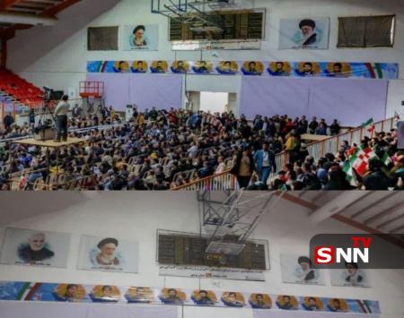 حذف تصاویر شهیدان سلیمانی و رئیسی از دکور محل سخنرانی پزشکیان در بوشهر! + عکس