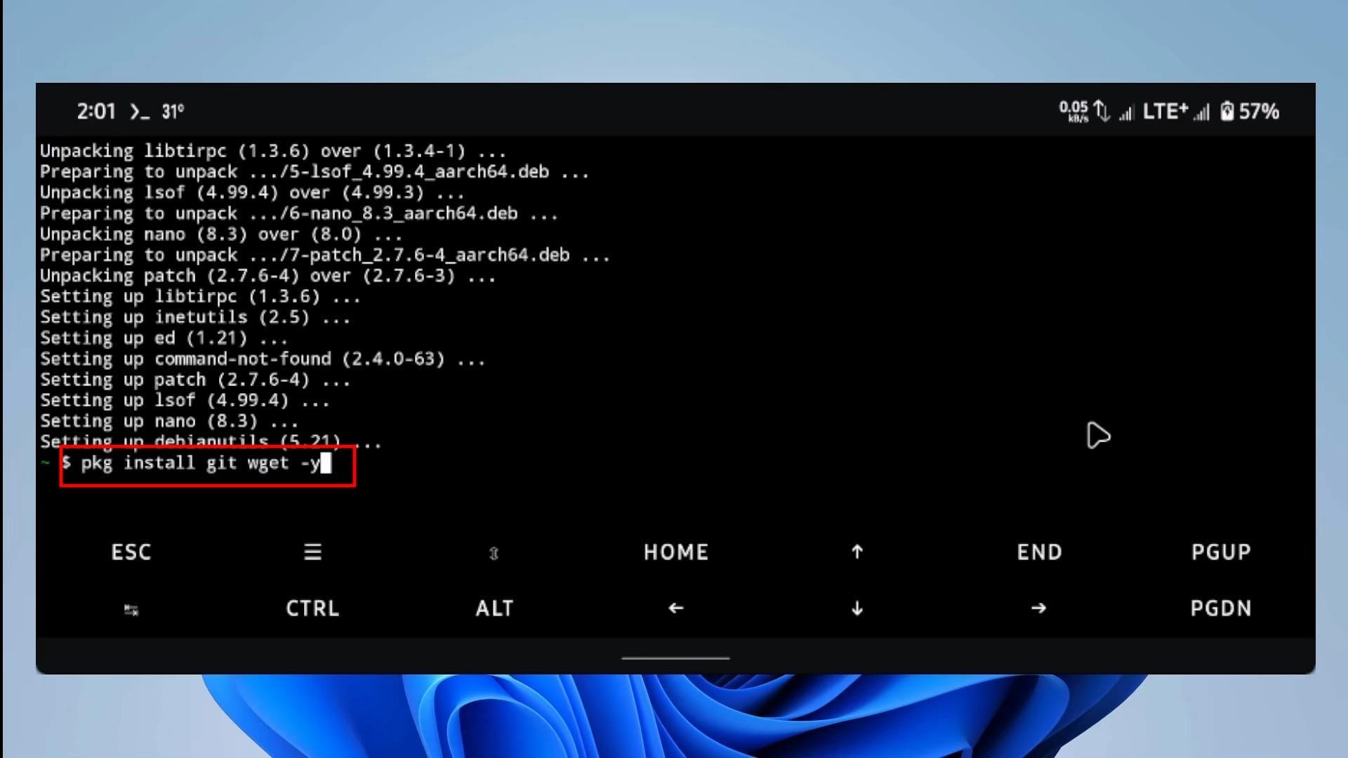 ترموکس - دستور نصب git و wget