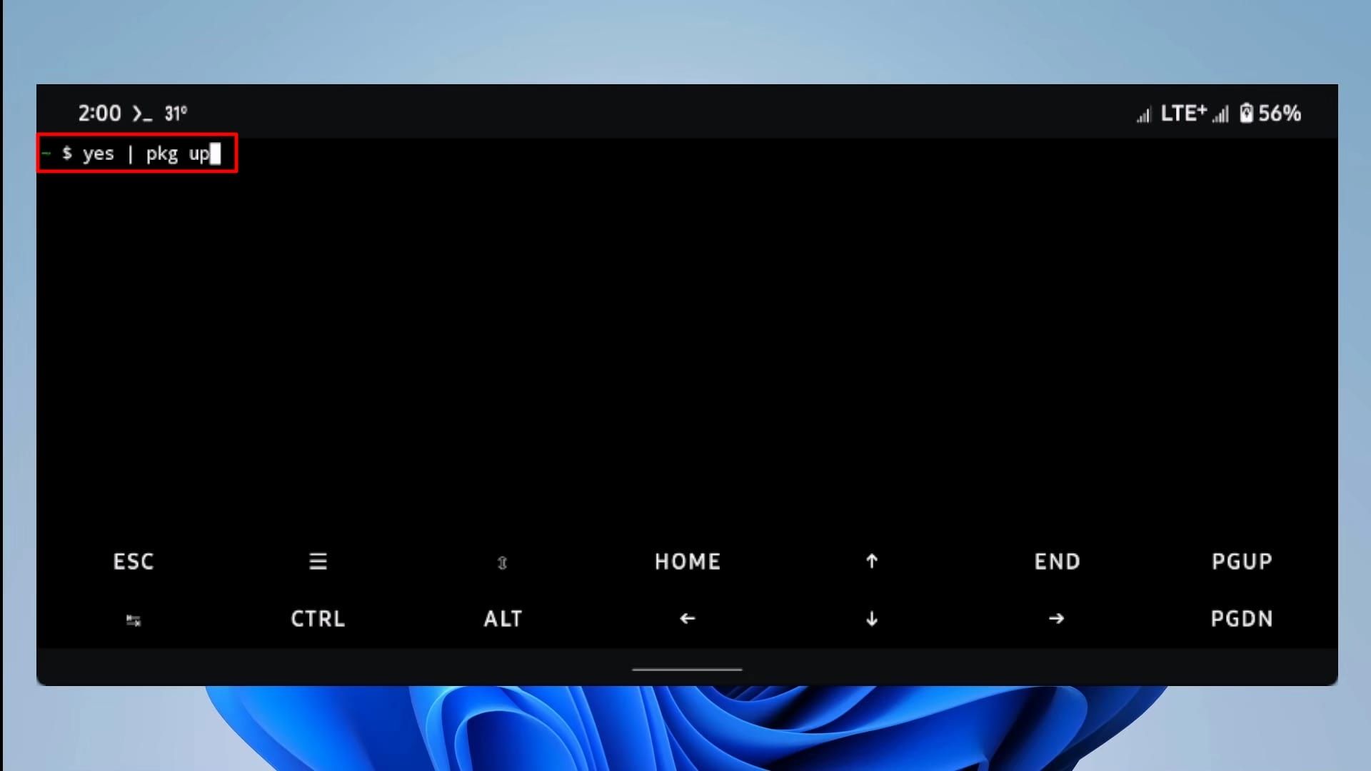 ترموکس - اجرای دستور yes | pkg up