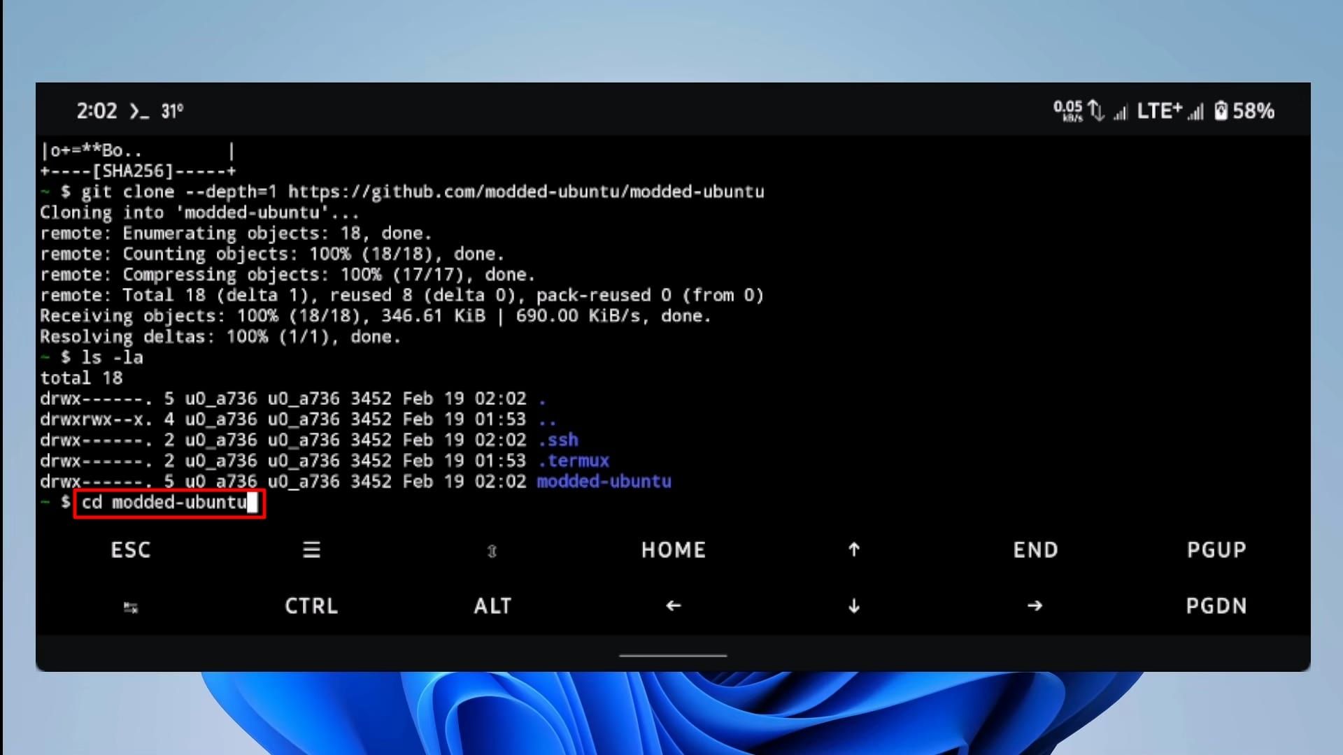 ترموکس -   دستور cd برای رفتن به دایرکتوری modded-ubuntu