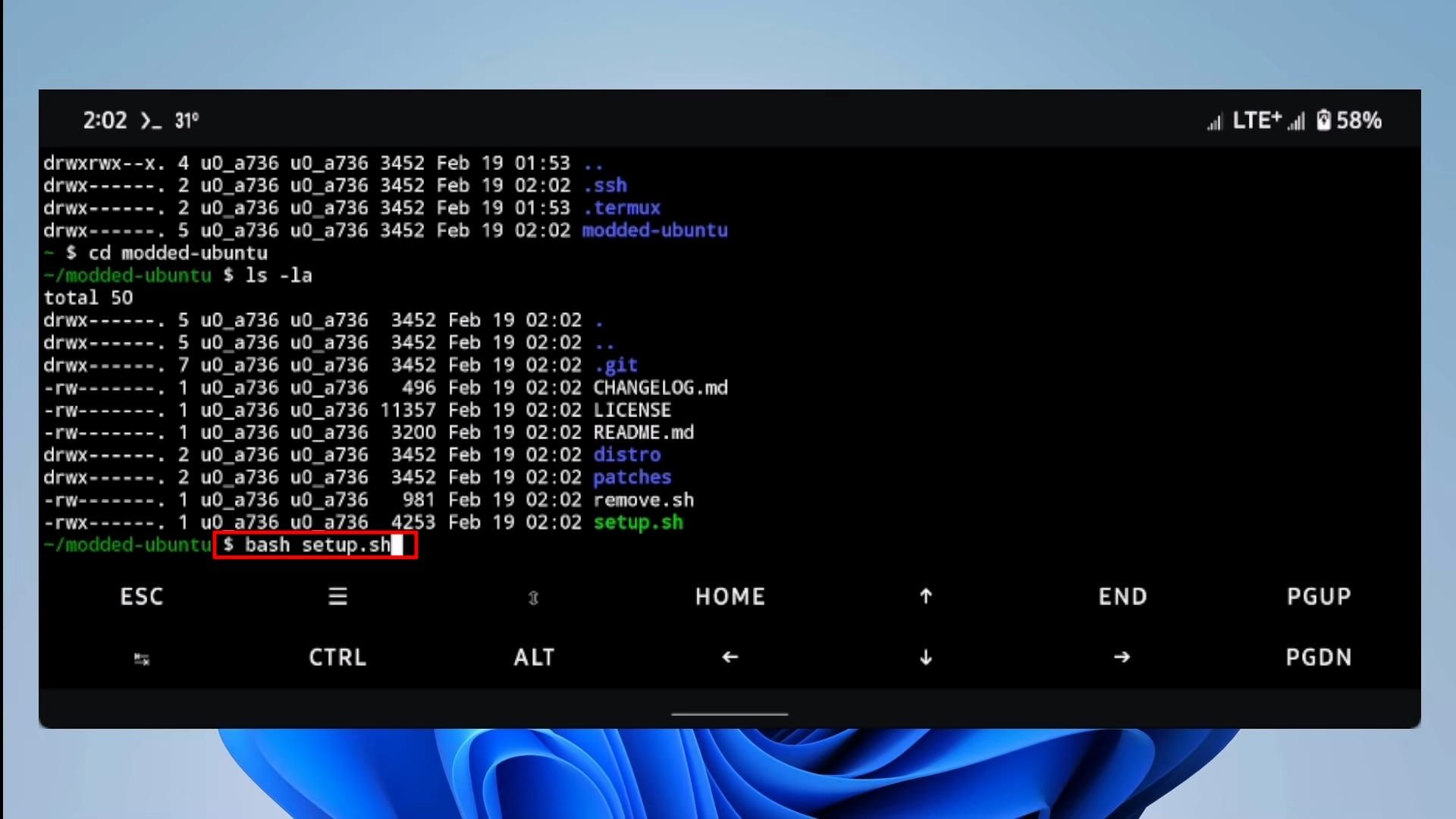 ترموکس -  دایرکتوری modded ubuntu - دستور bash setup.sh برای اجرای اسکریپت نصب اوبونتو
