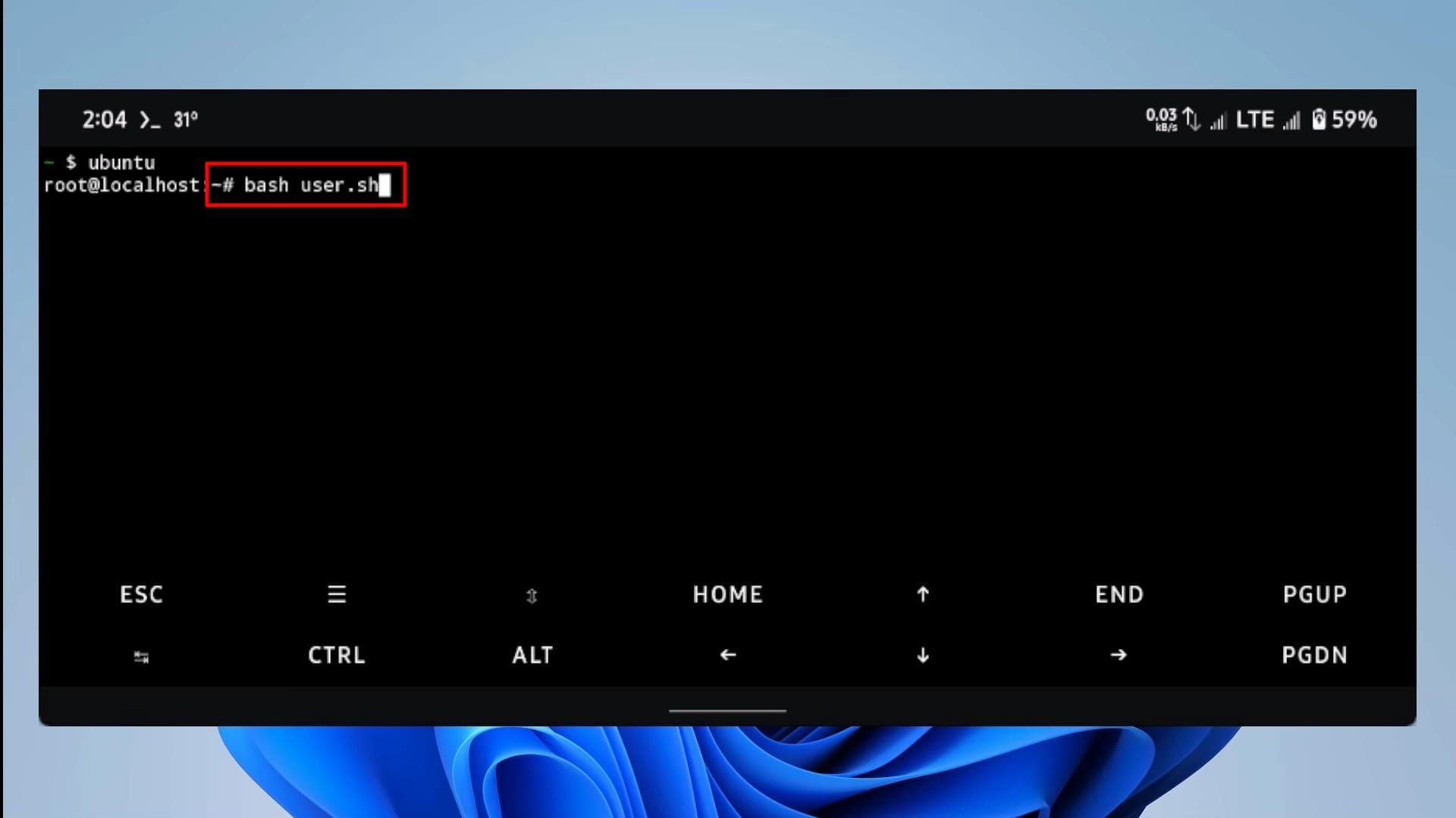 ترموکس - ترمینال اوبونتو - دستور اجرای اسکریپت user.sh