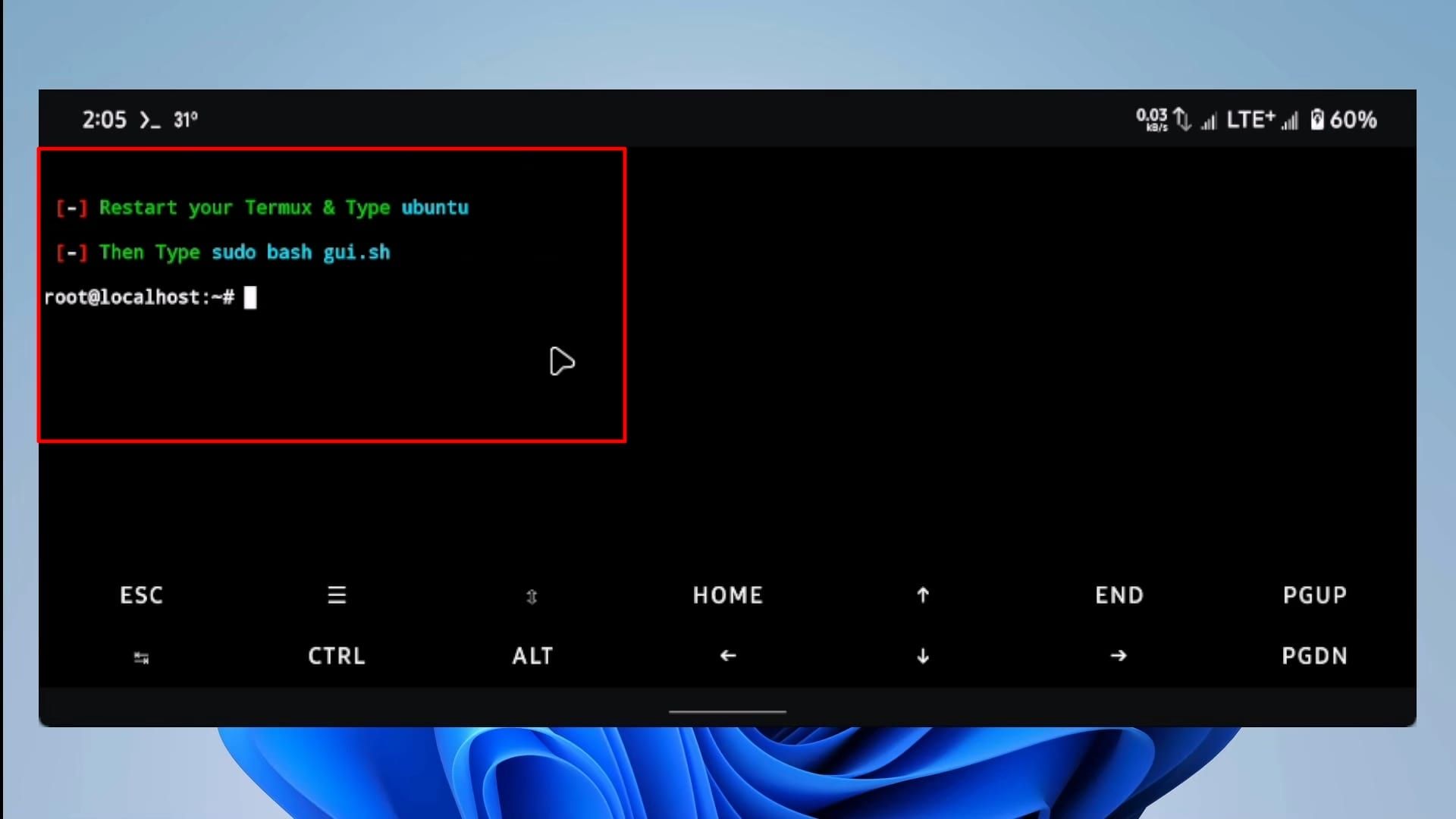 ترموکس - ترمینال اوبونتو - پیغام اتمام فرآیند اسکریپت user.sh