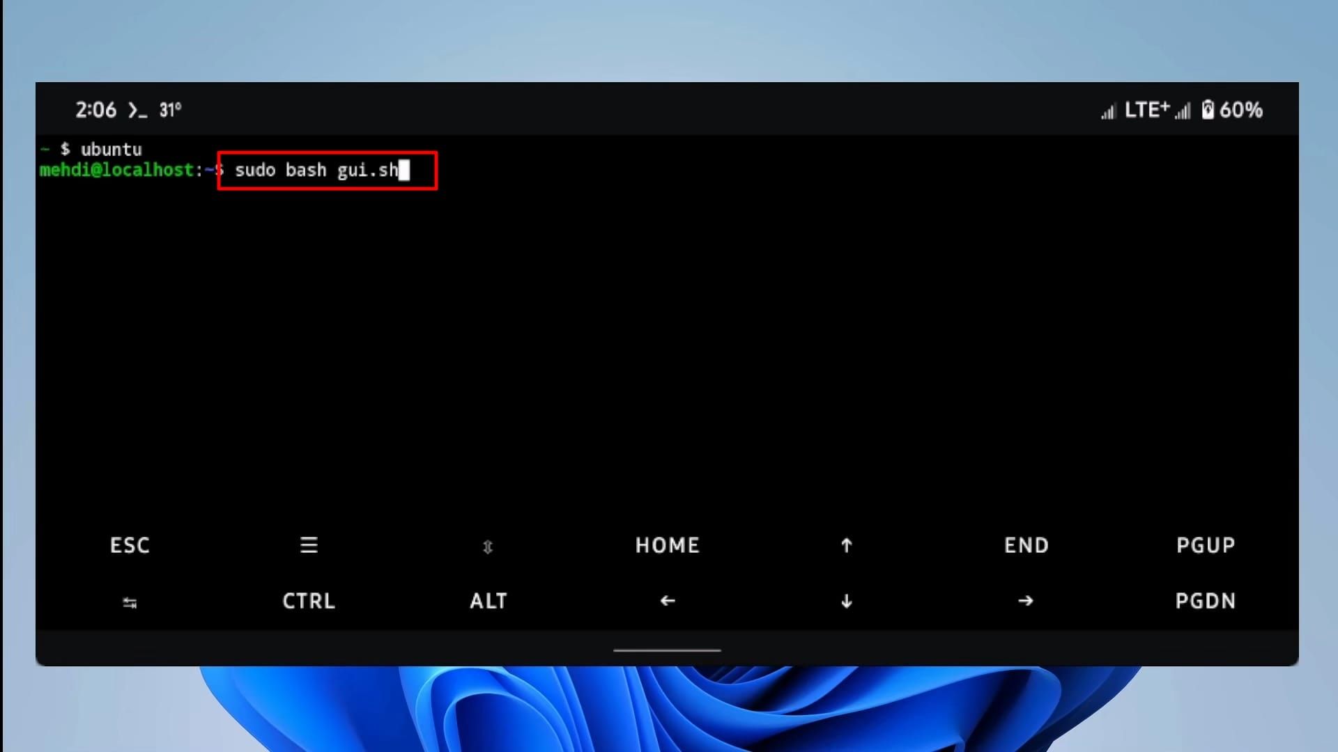 ترموکس - ترمینال اوبونتو - اجرای اسکریپت gui.sh