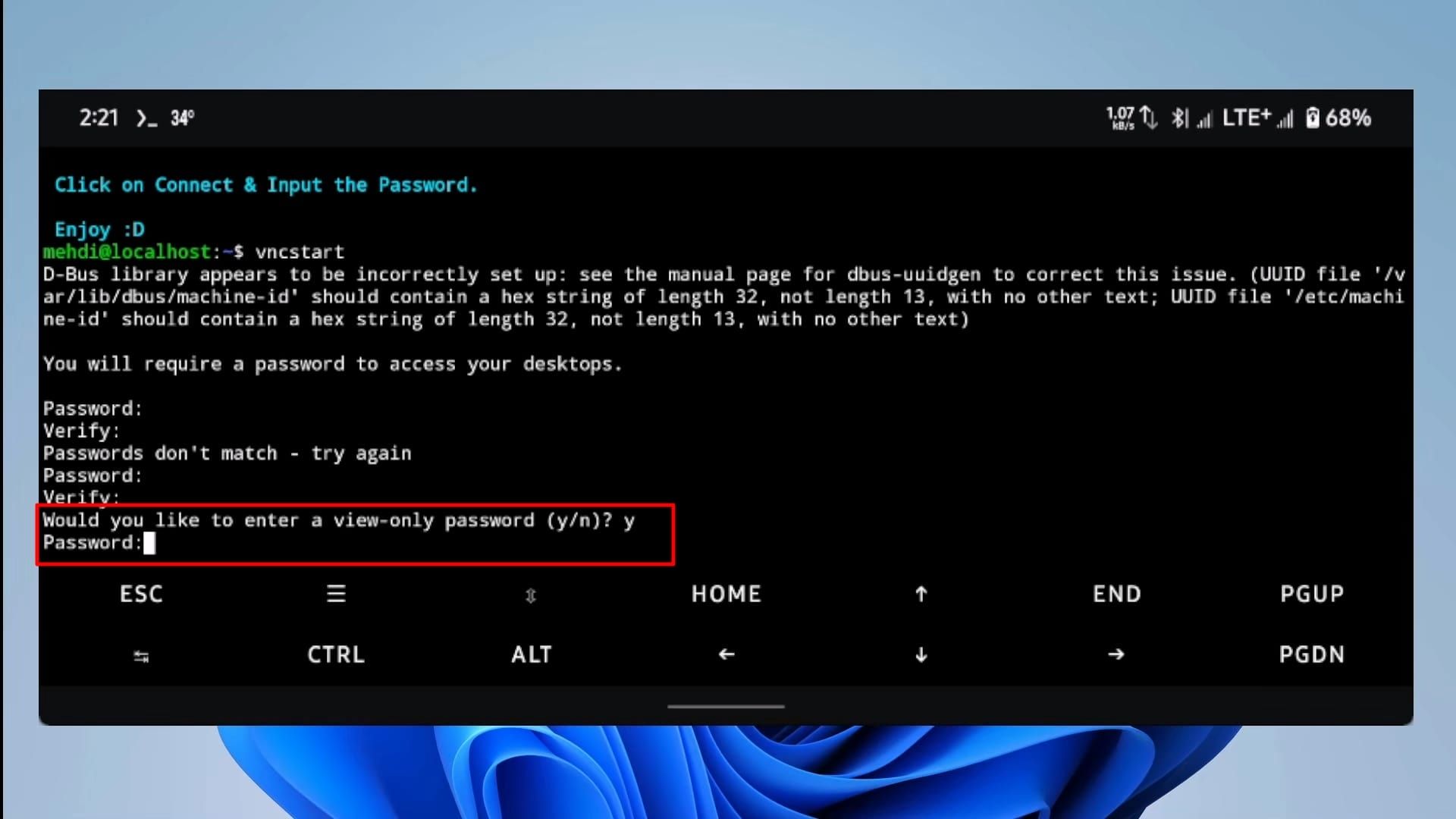 ترموکس - ترمینال اوبونتو - تنظیم یک پسورد view-only برای سرور VNC اوبونتو