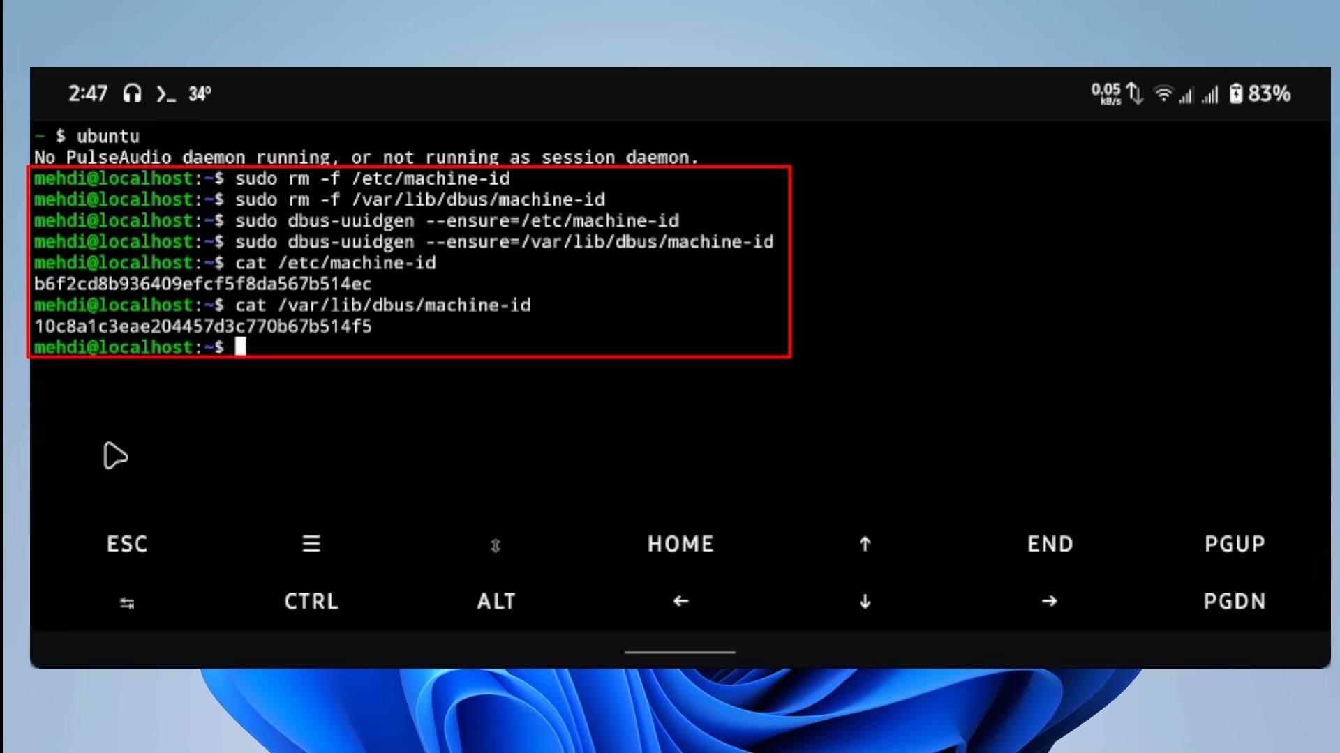 ترموکس - ترمینال اوبونتو - دستوراتی برای ایجاد دوباره‌ی machine-id