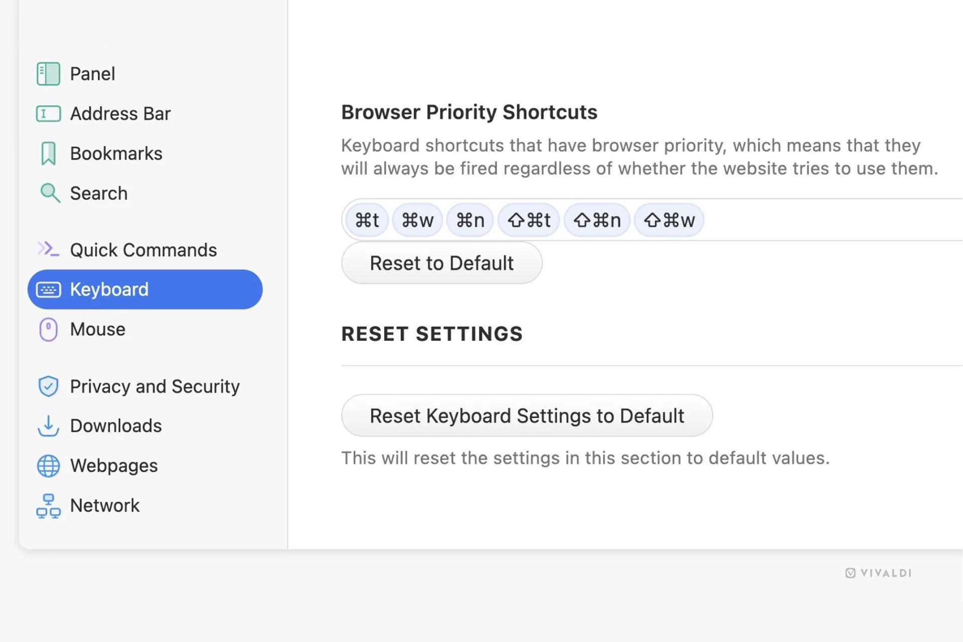 تنظیمات میانبرهای کیبورد در نسخه‌ی جدید ویوالدی