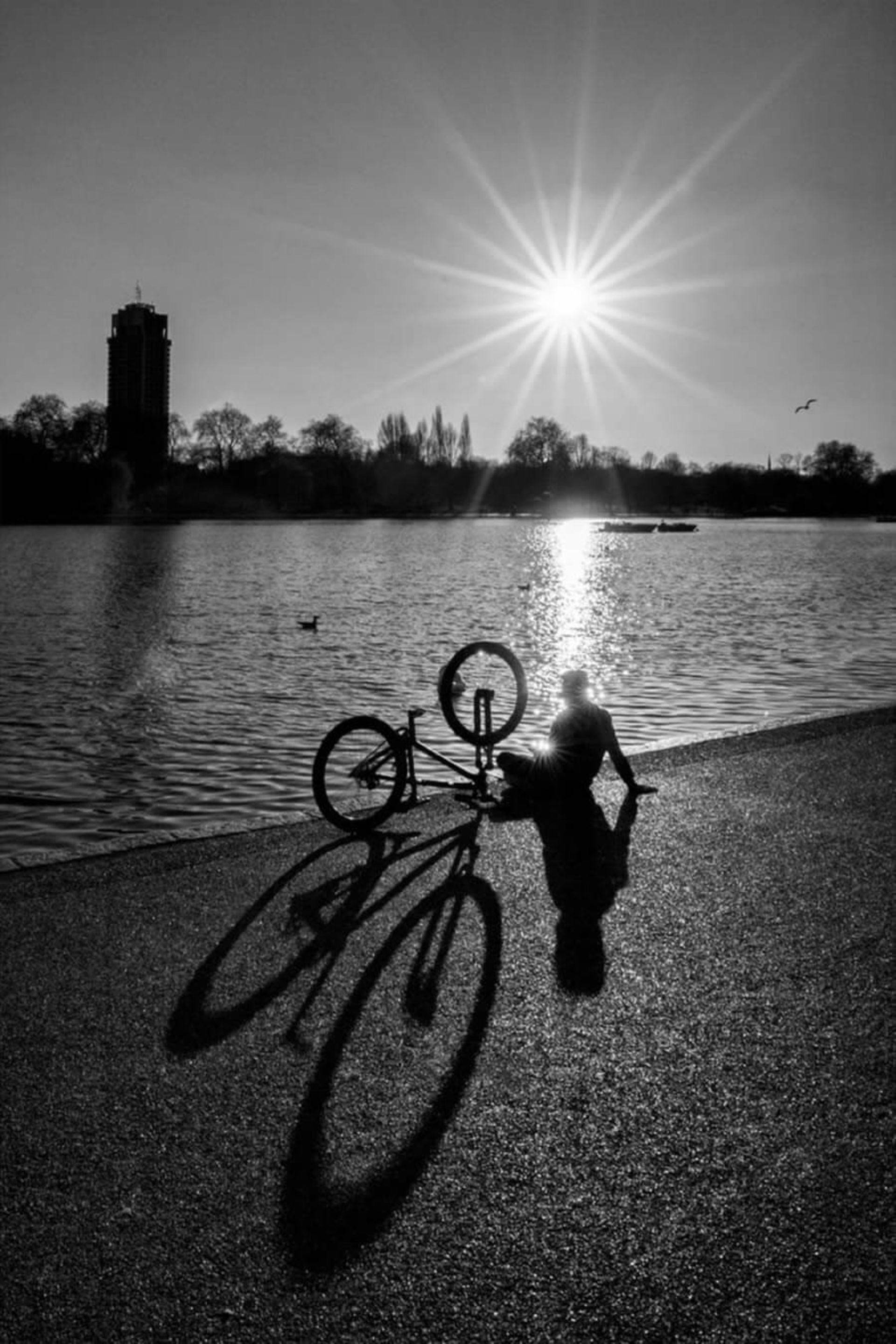 سایه دوچرخه روی زمین