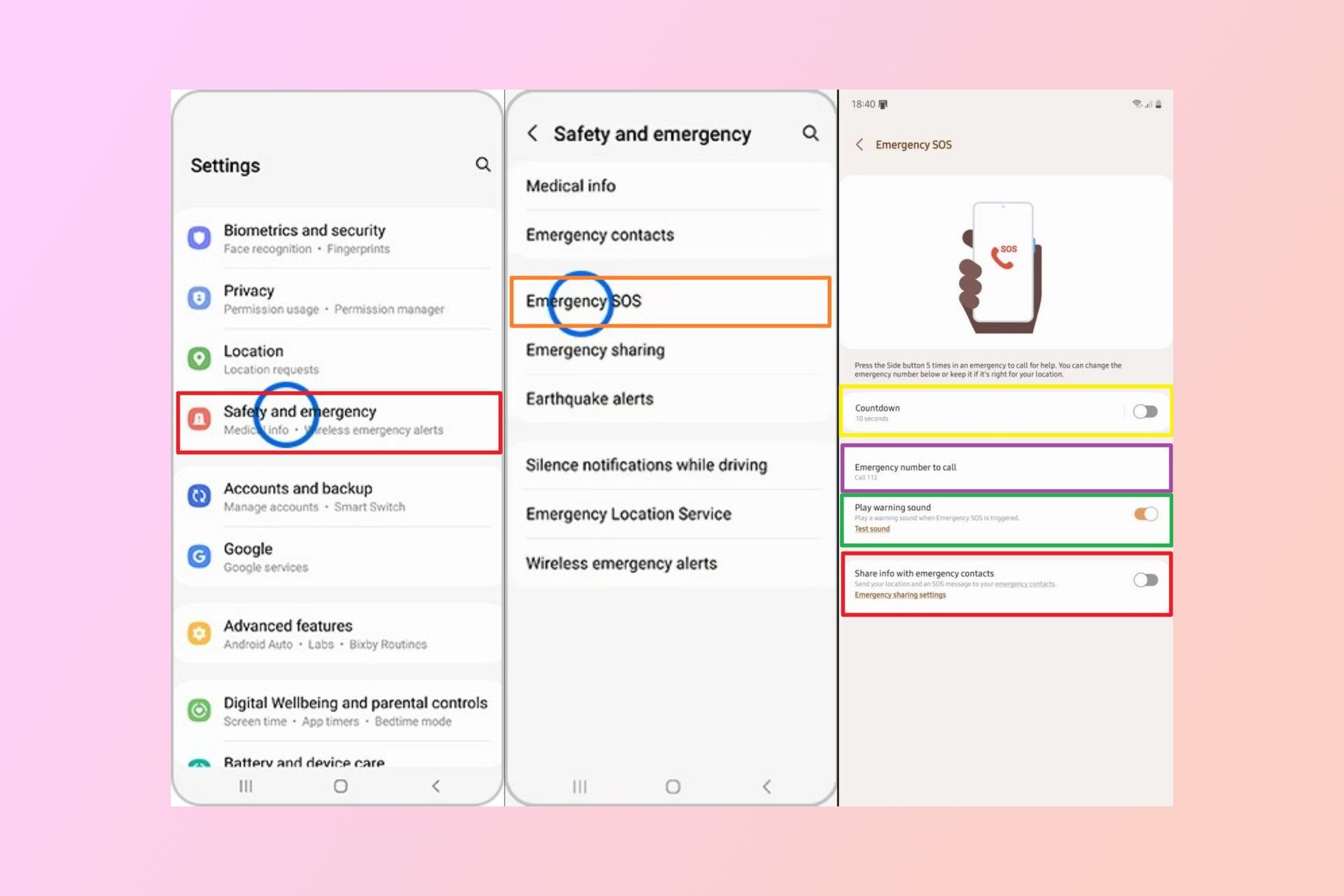 نحوه فعال سازی مطلب اضطراری در گوشی_سودو تکنولوژی 18 تنظیم اطلاع رسانی در شرایط اضطراری سامسونگ