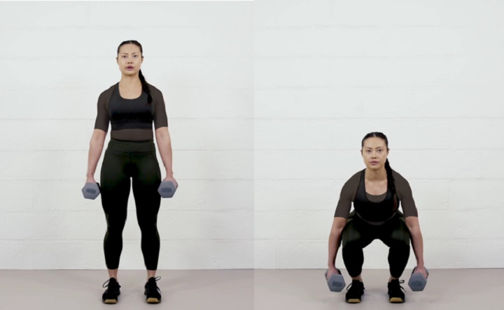 حرکات بدنسازی با دمبل؛ ۲۷ تمرین و انواع حرکات با دمبل_سودو تکنولوژی 79 ورزش با دمبل - اسکوات چمدان