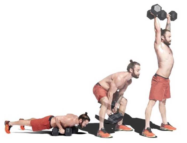 حرکات بدنسازی با دمبل؛ ۲۷ تمرین و انواع حرکات با دمبل_سودو تکنولوژی 80 حرکت Devil press، ورزش با دمبل