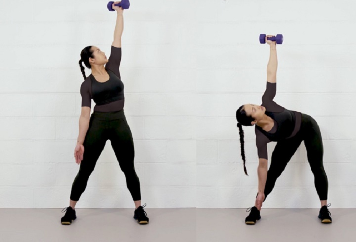 حرکات بدنسازی با دمبل؛ ۲۷ تمرین و انواع حرکات با دمبل_سودو تکنولوژی 85 ورزش با دمبل - حرکت آسیاب بادی