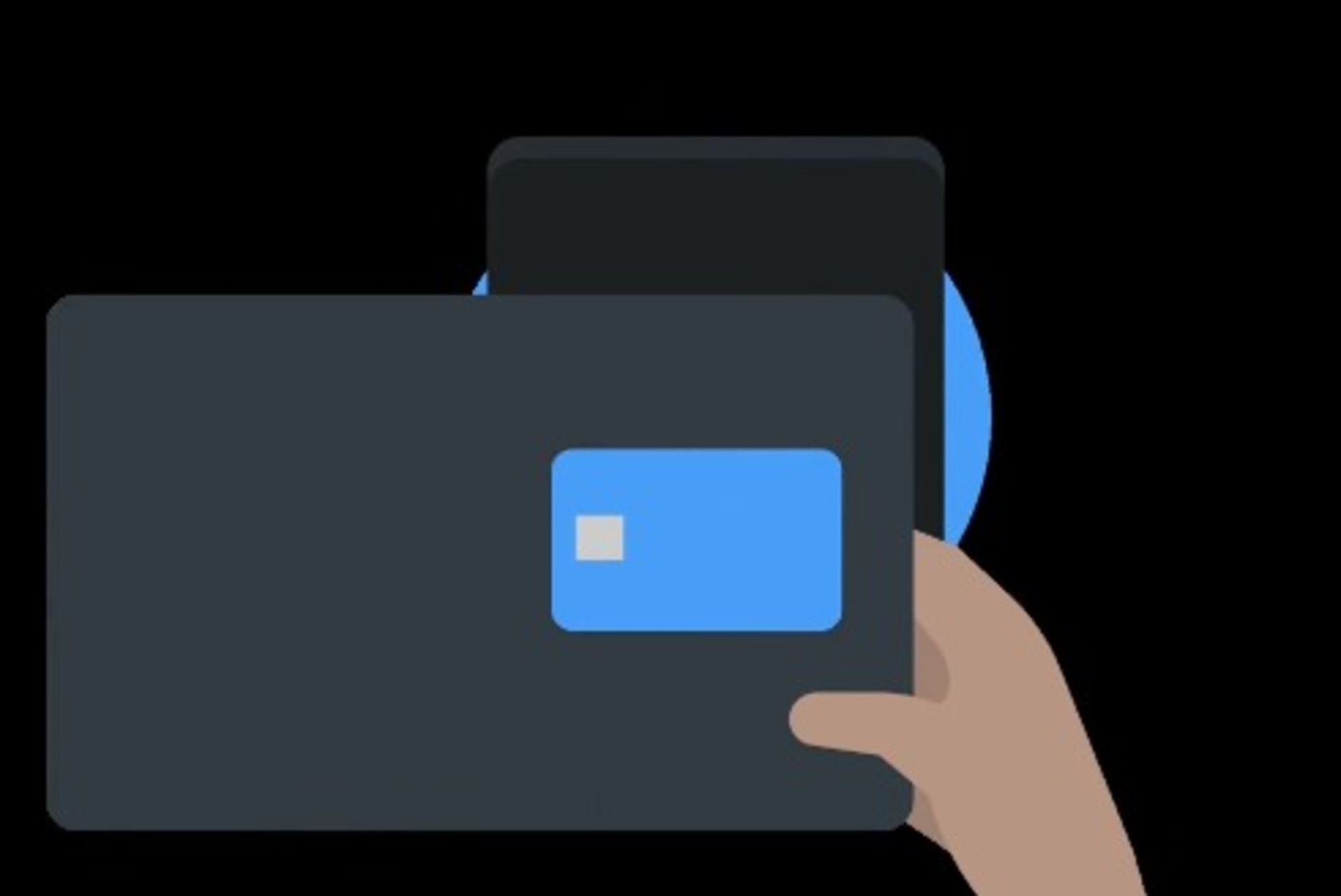 نمای انیمیشنی از گوشی تاشو سه‌تکه‌ی سامسونگ و پرداخت NFC