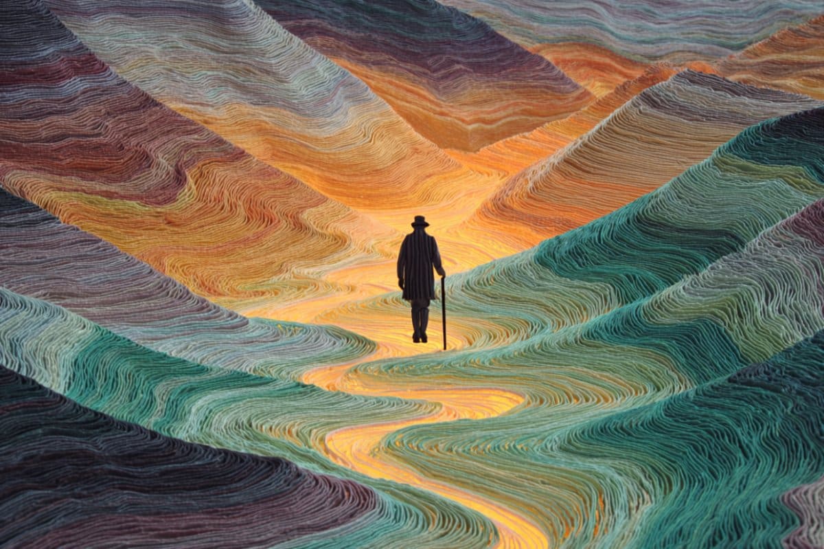 مقصد از خلقت انسان چیست؟_سودو تکنولوژی 25 مرد با عصا در میان تپه های رنگی